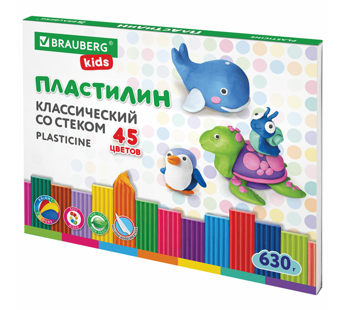 Пластилин Brauberg Kids 45 цветов, со стеком, 630г