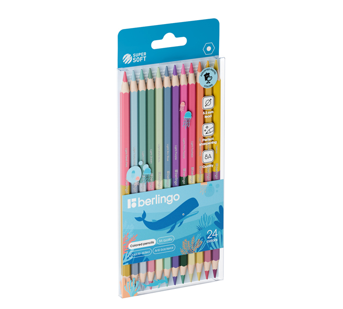 Карандаши цветные Berlingo «SuperSoft. Pastel» двусторонние, 24 цвета