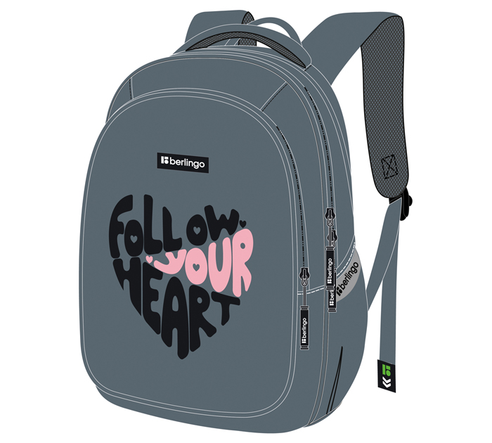 Рюкзак Berlingo Modern «Follow your heart» 380х300х180мм, эргономичная спинка, 3 отделения, 2 кармана