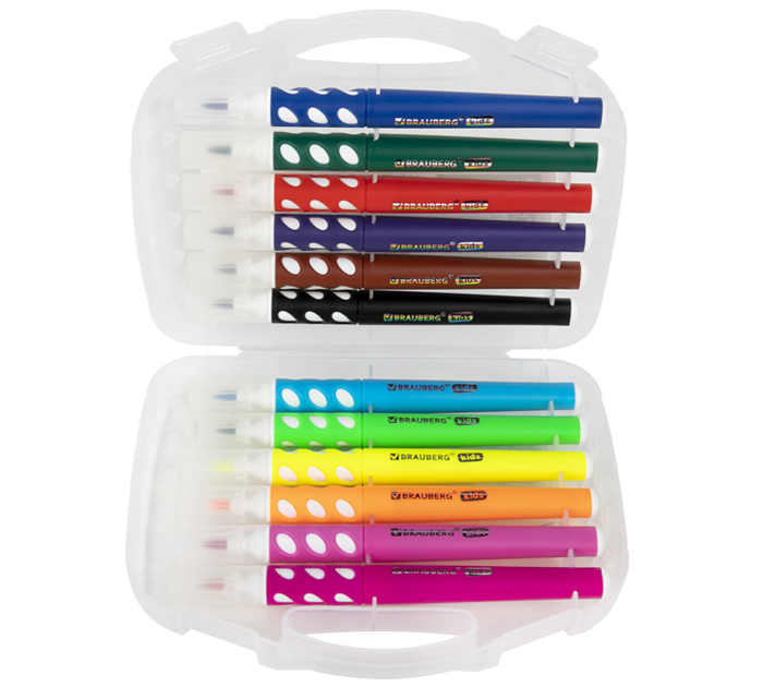 Фломастеры Brauberg Kids эргономичные, в кейсе, 12 цветов