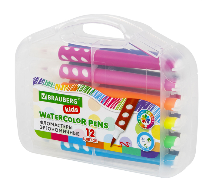 Фломастеры Brauberg Kids эргономичные, в кейсе, 12 цветов