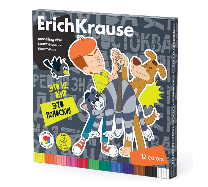 Пластилин Erich Krause «Простоквашино» 12 цветов, со стеком, 180г