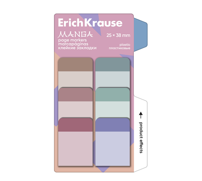 Закладки клейкие Erich Krause «Manga» пластиковые, 25х38мм, 6 цветов, 60л