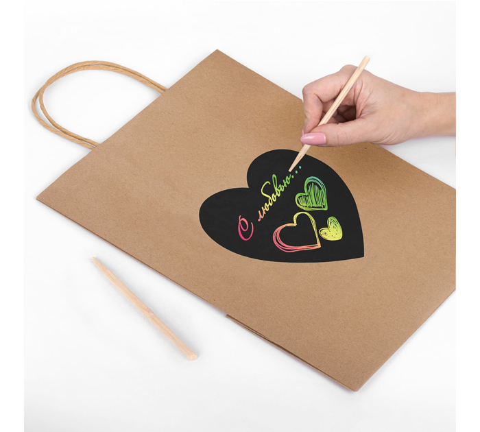 Пакет подарочный Золотая сказка «Heart on Kraft» скретч слой, 26х13х32см, крафт
