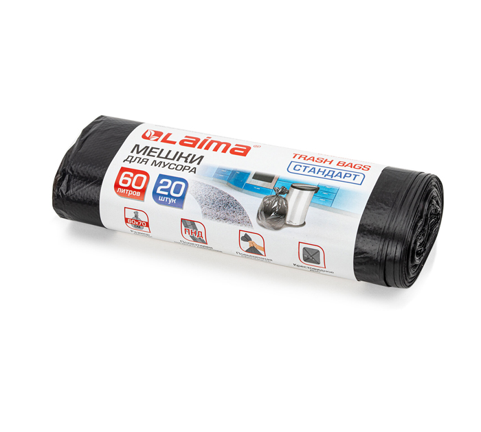 Мешки для мусора Laima 60л, 10мкм, 20шт