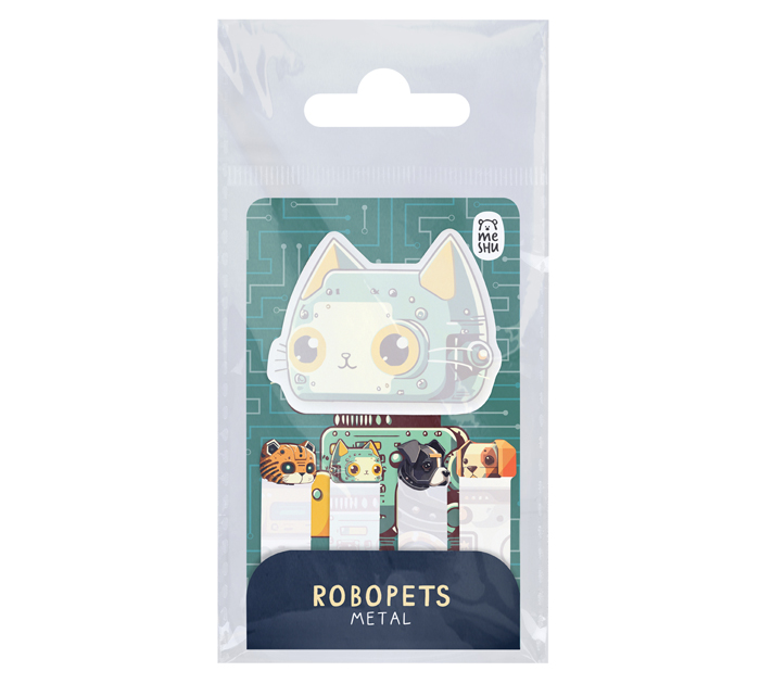 Стикеры Meshu «Robopets metal» фигурные, + закладки, 65х50мм/13х50мм, ассорти, 20л