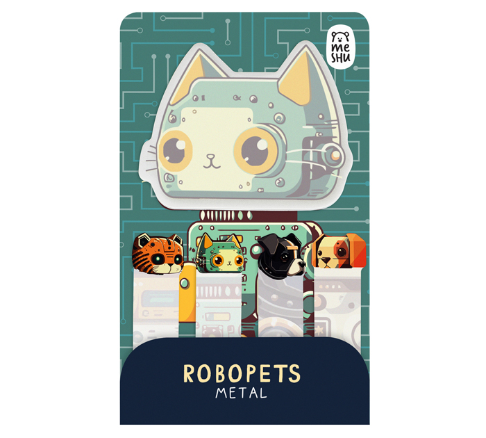Стикеры Meshu «Robopets metal» фигурные, + закладки, 65х50мм/13х50мм, ассорти, 20л