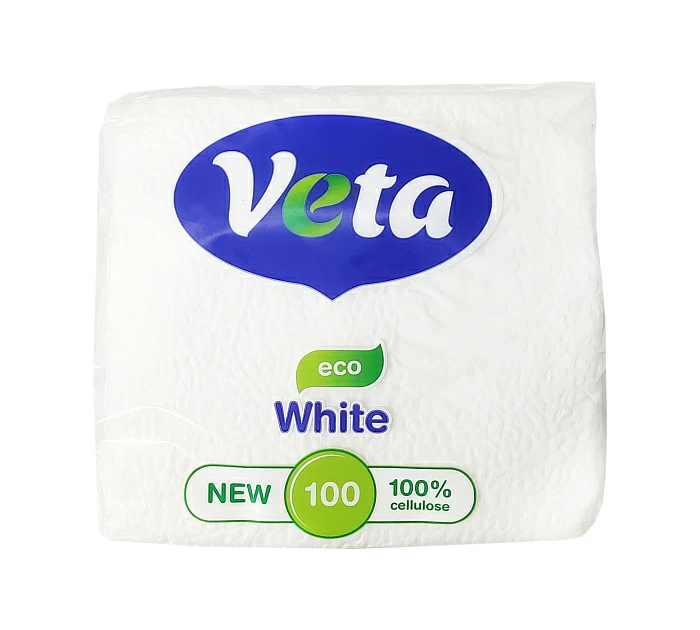 Салфетки бумажные Veta «White Eco» 22х22см, неокрашенные, 100шт