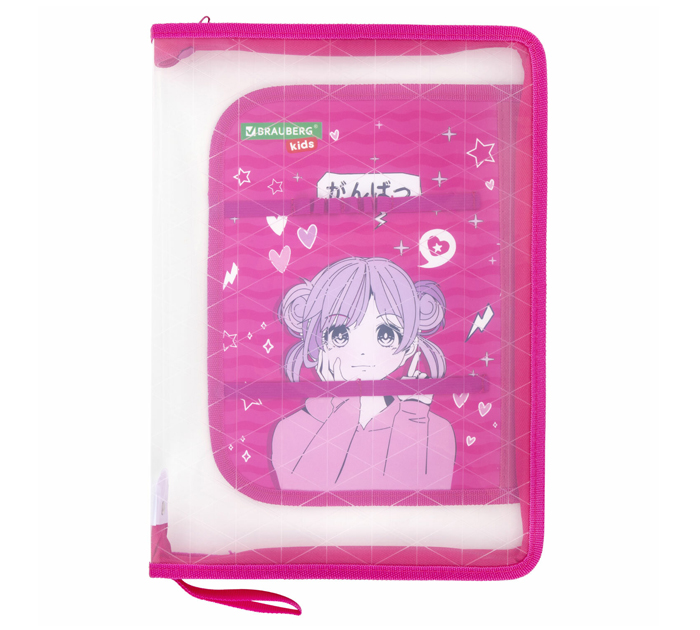 Папка для труда Brauberg Kids «Anime Style» А4, на молнии, 1 отделение, органайзер
