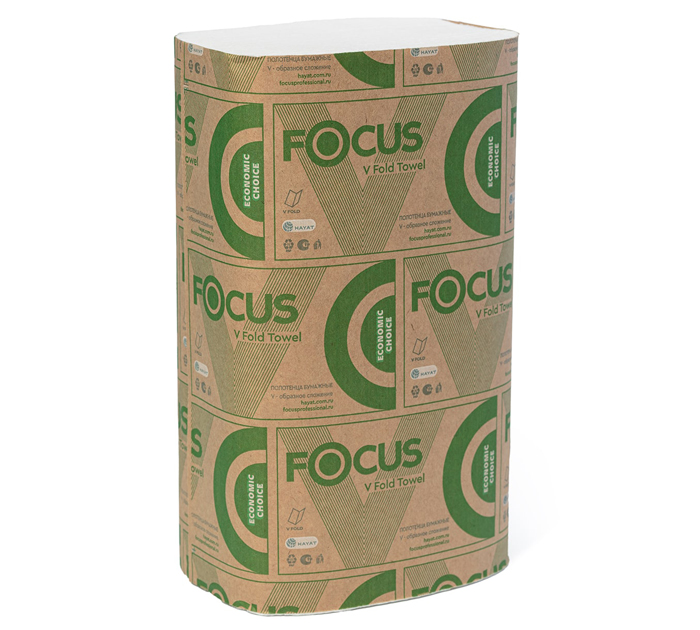 Полотенце бумажное Focus «Eco» V-сложения, однослойное, 200шт