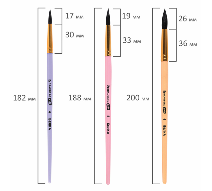 Набор кистей Brauberg Kids 6шт, белка, круглая, №1,2,3,4,5,6