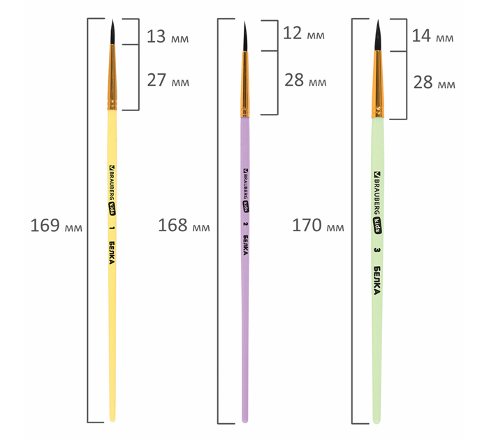 Набор кистей Brauberg Kids 6шт, белка, круглая, №1,2,3,4,5,6