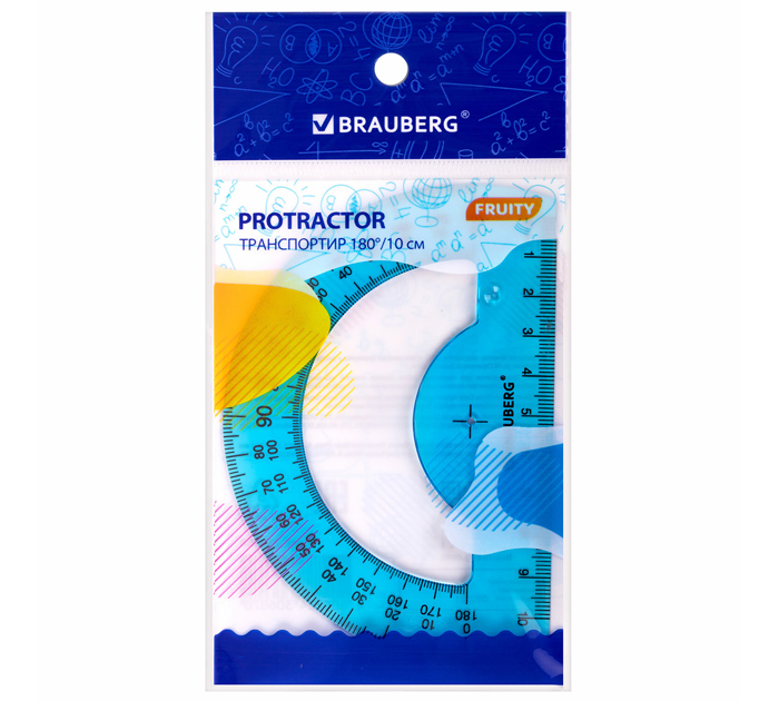 Транспортир Brauberg «Fruity» 180x10см, пластик, тонированный, ассорти