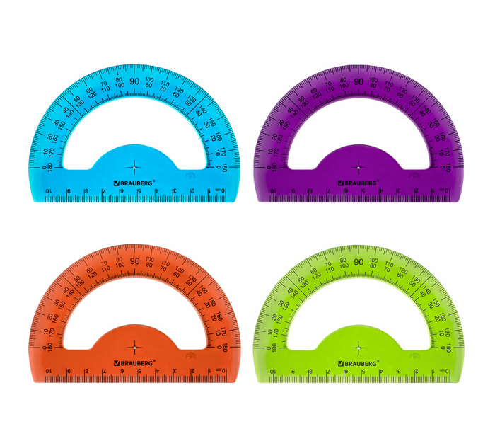 Транспортир Brauberg «Fruity» 180x10см, пластик, тонированный, ассорти