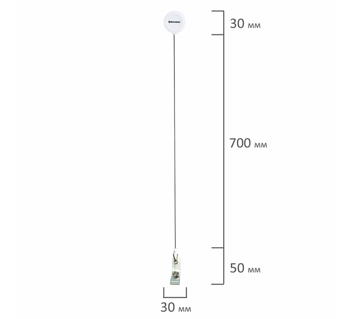 Бейдж Brauberg 90х60мм, вертикальный, белый, с держателем-рулеткой 70см