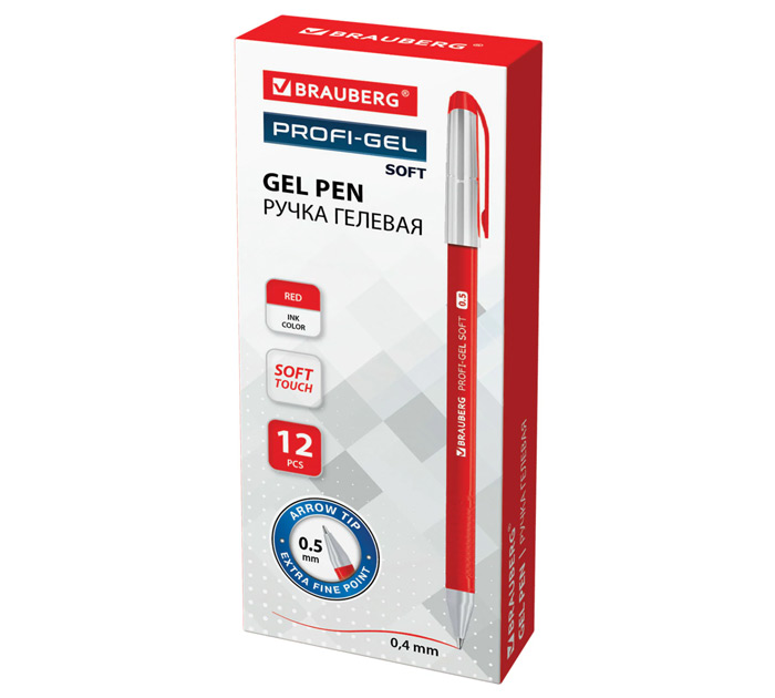 Ручка гелевая Brauberg «Profi-Gel Soft» красный стержень, узел 0.5мм, линия письма 0.4мм