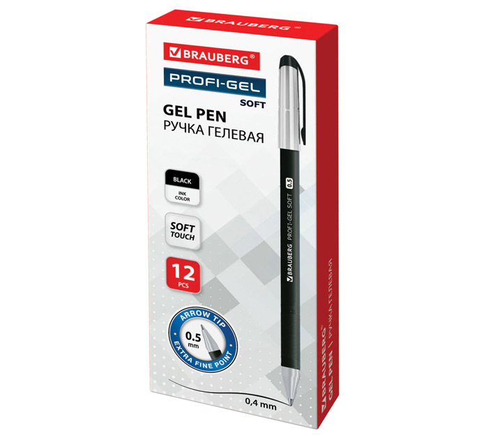 Ручка гелевая Brauberg «Profi-Gel Soft» черный стержень, 0.5мм, линия письма 0.4мм