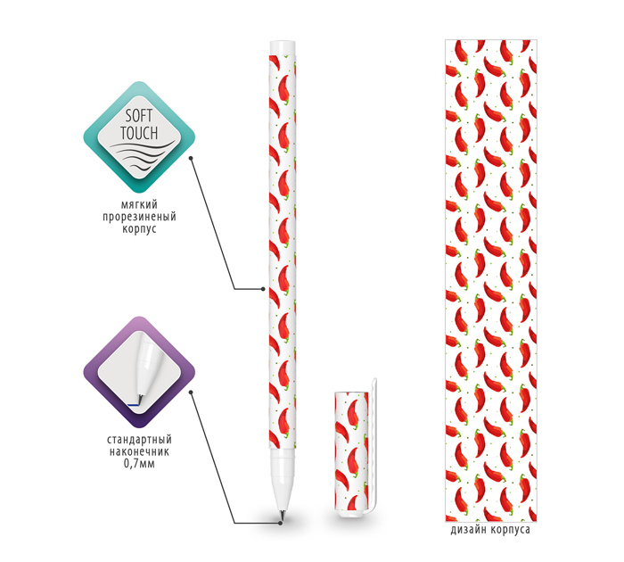 Ручка шариковая Brauberg Soft Touch Stick «Chili Pepper» синий стержень, узел 0.7мм, линия письма 0.35мм