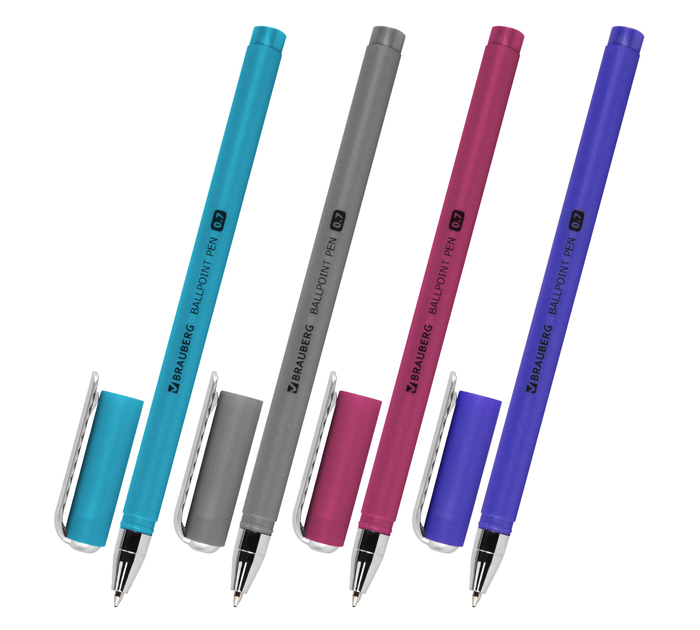Ручка шариковая Brauberg Soft Touch Stick «Metallic» синий стержень, узел 0.7мм, линия письма 0.35мм