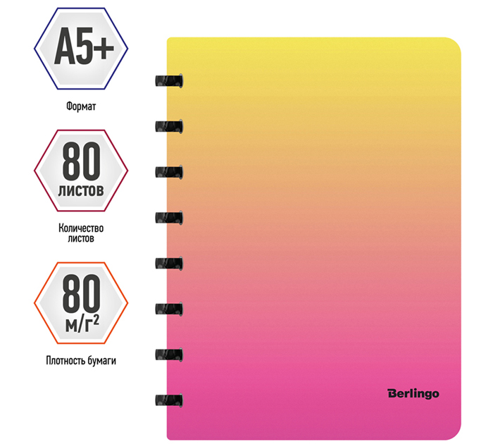 Бизнес-тетрадь А5 80л, клетка, на кольцах, пластиковая обложка, Berlingo «Radiance»