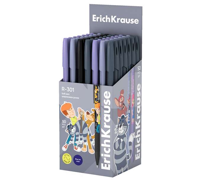 Ручка шариковая Erich Krause «R-301 Stick&Grip Простоквашино» синий стержень, узел 0.7мм, линия письма 0.35мм