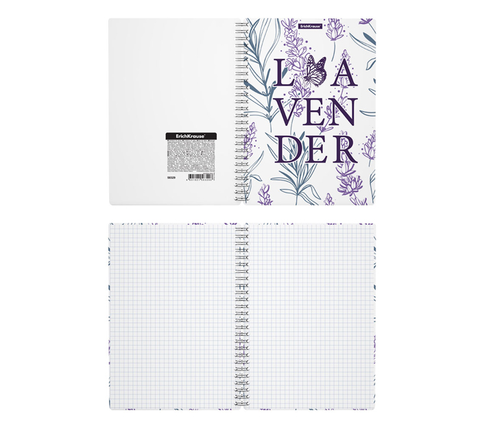 Тетрадь А5 80л клетка, на спирали, пластиковая обложка, Erich Krause «Lavender»