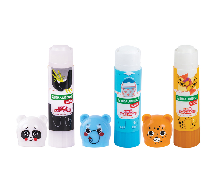 Клей-карандаш Brauberg Kids «Зверята: панда, слон, леопард» 9г