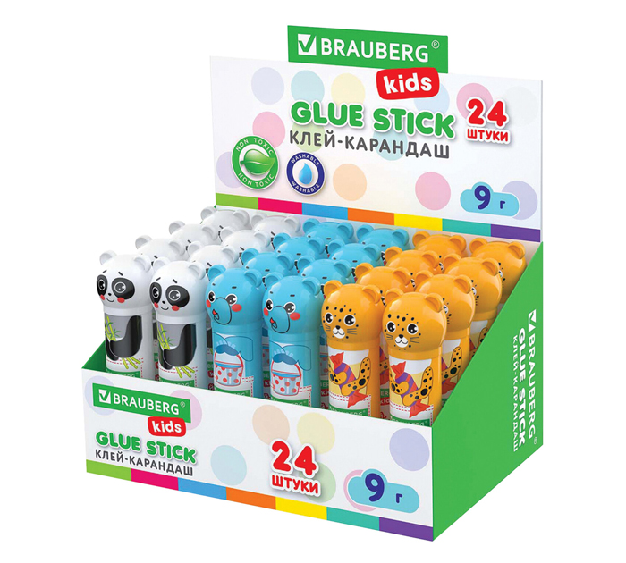 Клей-карандаш Brauberg Kids «Зверята: панда, слон, леопард» 9г