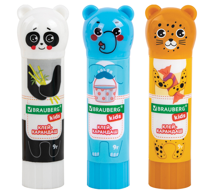 Клей-карандаш Brauberg Kids «Зверята: панда, слон, леопард» 9г