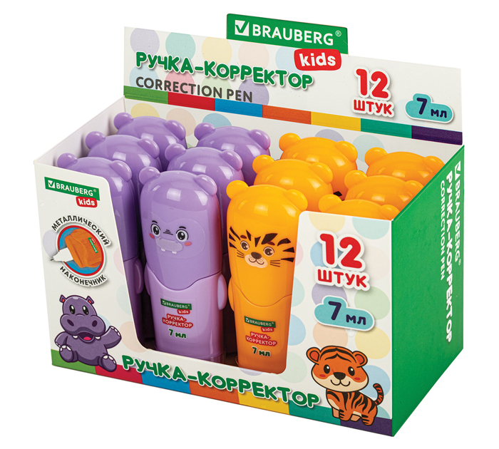 Корректор-ручка Brauberg Kids «Зверята» металлический наконечник, 7мл