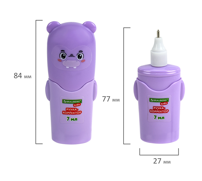 Корректор-ручка Brauberg Kids «Зверята» металлический наконечник, 7мл