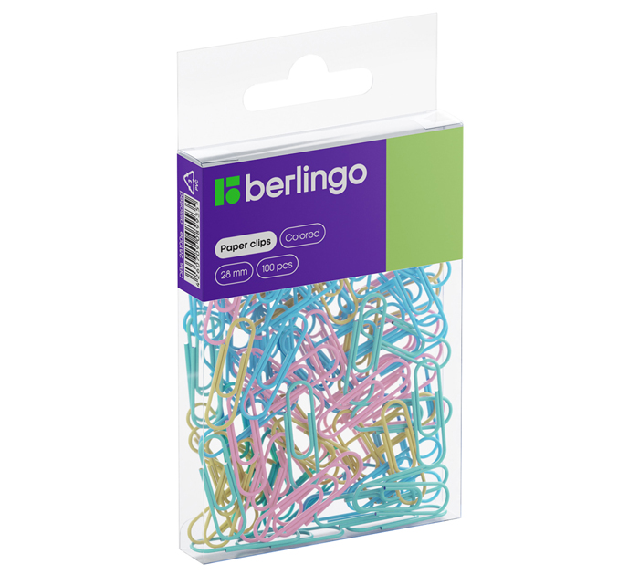 Скрепки Berlingo цветные пастельные, 28мм, 100шт