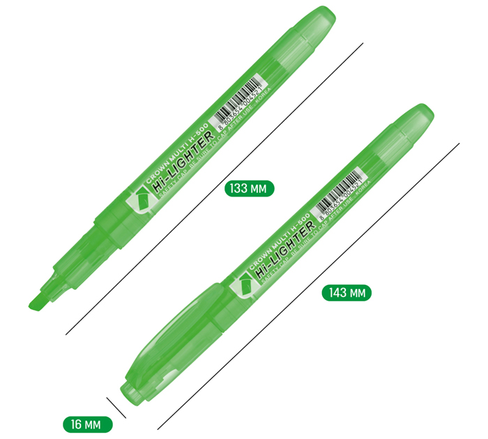 Маркер-текстовыделитель Crown «Multi Hi-Lighter» зеленый, 1-4мм