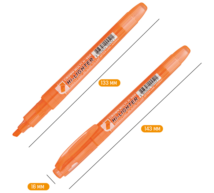 Маркер-текстовыделитель Crown «Multi Hi-Lighter» оранжевый, 1-4мм