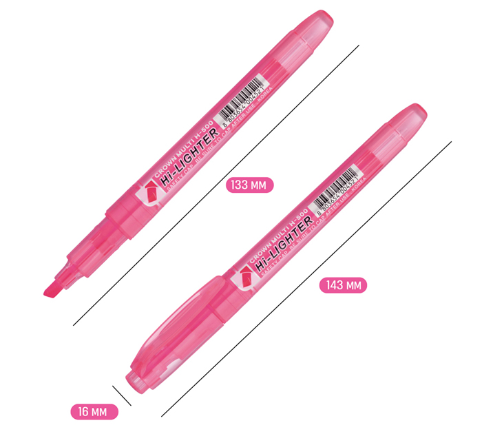 Маркер-текстовыделитель Crown «Multi Hi-Lighter» розовый, 1-4мм
