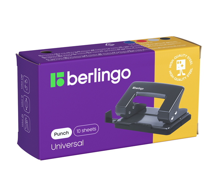 Дырокол Berlingo «Universal» на 10л, черный, с линейкой