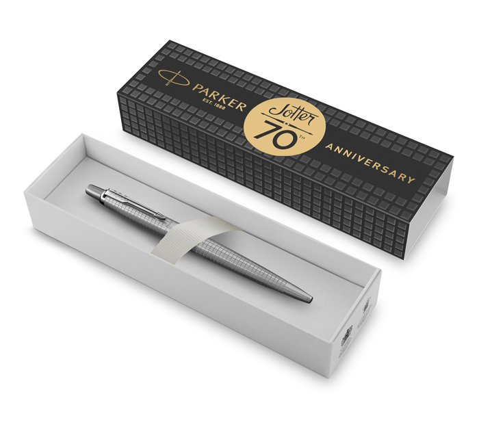Ручка подарочная шариковая Parker «Jotter 70th Stainless Steel CT» синий стержень, узел 1.0мм, линия письма - 0.8мм, в футляре