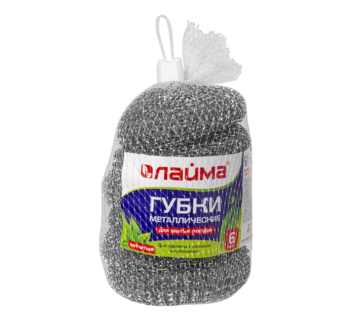 Губка для мытья посуды Laima 6шт, металлические, сетчатые