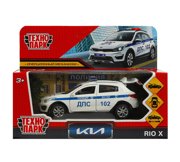 Игрушка Технопарк «Машинка инерционная» Kia rio x полиция, 12см, металлическая, от 3-х лет
