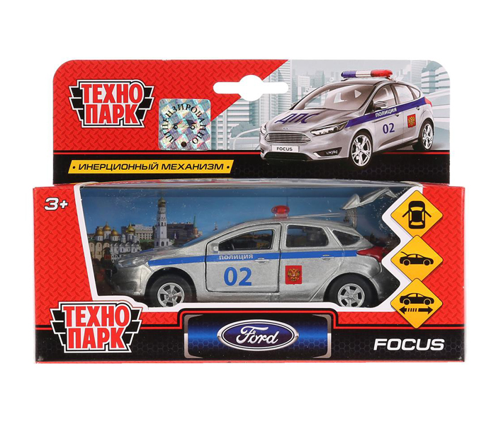 Игрушка Технопарк «Машинка инерционная» Ford Focus хэтчбек полиция, 12см, металлическая, от 3-х лет