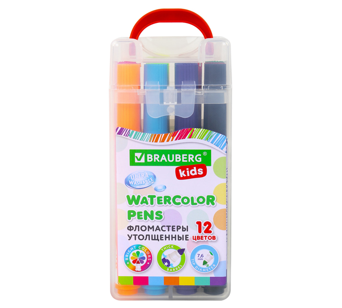 Фломастеры Brauberg Kids утолщенные, в суперкейсе, 12 цветов