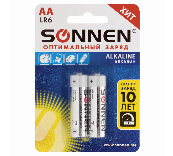 Элемент питания Sonnen «Alkaline» АА, LR06, 2шт