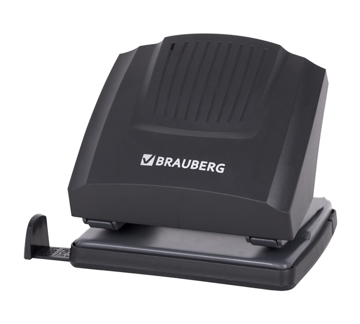 Дырокол Brauberg «Super» на 30л, пластиковый, черный, с линейкой