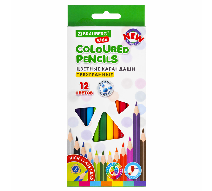Карандаши цветные Brauberg Kids «New» пластиковые, 12 цветов