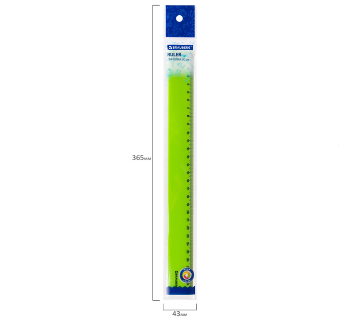 Линейка Brauberg «Neon» пластиковая, ассорти, 30см