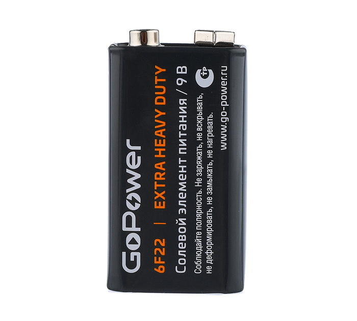 Элемент питания GoPower крона, 6F22 Shrink 1 Heavy Duty 9V