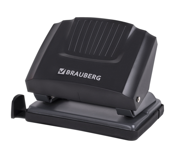 Дырокол Brauberg «Super» на 20л, пластиковый, черный, с линейкой