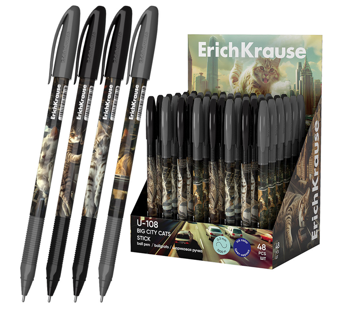 Ручка шариковая Erich Krause «U-108 Stick Big City Cats Ultra Glide Technology» синий стержень, 1.0мм, линия письма 0.3мм