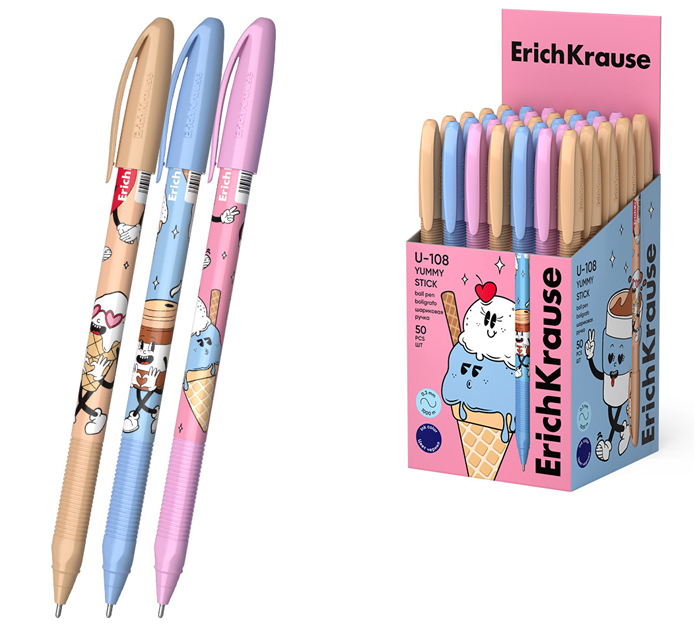Ручка шариковая Erich Krause «U-108 Stick Yummy Ultra Glide Technology» черный стержень, узел 1.0мм, линия письма 0.3мм