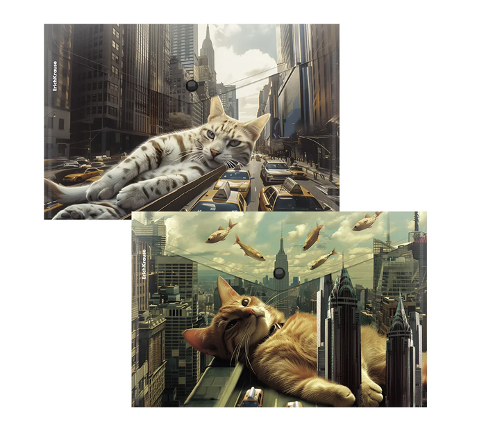 Папка-конверт Erich Krause «Big City Cats» А4, на кнопке, ассорти, 120мкм